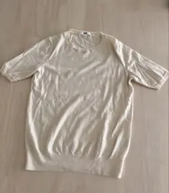 UNIQLO メリノ ウール100% 半袖ニット クリーム L