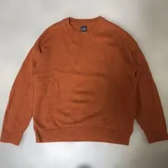 00s OLD GAP クルーネック コットンニット 編み込み オレンジ 無地