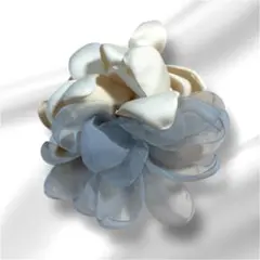 【美品】フラワーコサージュ ベージュ&ブルー