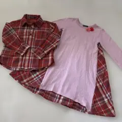 moujonjon 130 ワンピース・チェックシャツセット