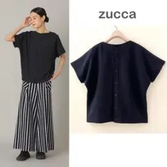 未使用★ZUCCa ズッカ★ハイストレッチコットン ニット★ダーク ネイビー 秋