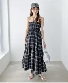Heather キャミワンピース ブラック系チェック