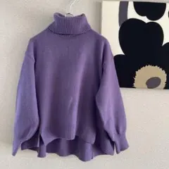 アースミュージック＆エコロジー　パープル タートルネック ニットセーター