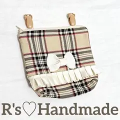 ベージュ◇タータンチェック柄　クリップ付き　移動ポケット♡