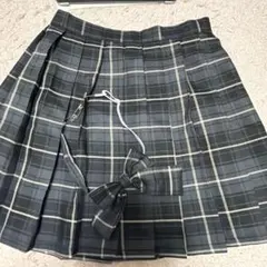 グレー系チェック プリーツスカート リボンタイセット
