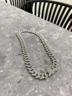 【SHEIN】キューバンリンクチェーンネックレス シルバー ストーン 高見え