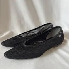美品★ ADAM ET ROPE スクエアトゥメッシュフラットパンプス黒23cmのサムネイル