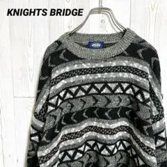 90s KNIGHTS BRIDGE 総柄ニットセーター　Lサイズ　ビッグサイズのサムネイル