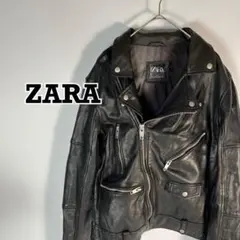 ZARA ラムレザー　ダブルライダースジャケット　ブラック　羊革　本革