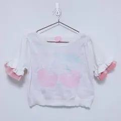 フリーサイズ　さくらんぼ半袖トップス　白ピンク　スワンキスのサムネイル