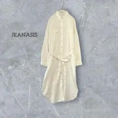 ジーナシス ベルトつき ロング シャツワンピース 長袖 白 カジュアル F