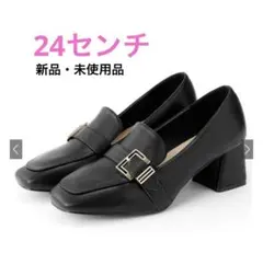 GRL スクエアトゥフレアヒールレザーローファー