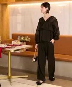 forksy. シアードッキング フリルブラウス ＆ ワイドパンツ セットアップ
