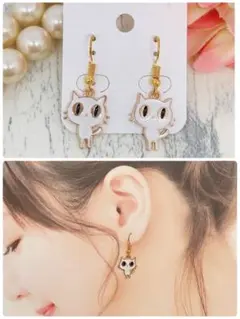 ハンドメイドピアス❤️大人可愛い❤️白猫ちゃんピアス❤️しろねこ　猫好き