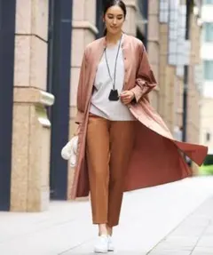 【美品】自由区洗えるシャツライクジャージー バンドカラーワンピース定価2.9万円