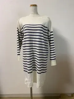 earth チュニック　ストライプ 長袖ニット Mサイズ アイボリー・ネイビー