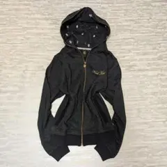 Y2K ラメ　ジップパーカー フード 総柄 平成ギャル フェアリーグランジ 短丈