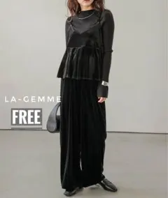 la-gemme ベロアキャミソール&ワイドパンツ セットアップ　ブラックのサムネイル