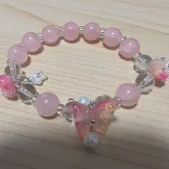 ローズクォーツ 蝶モチーフ ブレスレット