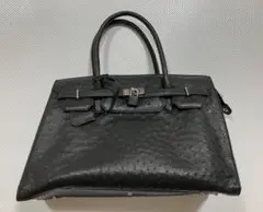 【高級エキゾチックレザー】オーストリッチ ハンドバッグ 黒 シルバー金具