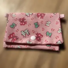 リボン柄 ピンク 移動ポケット ティシュケース 可愛い 女の子 ハンドメイド