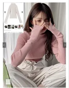 【新品未使用】サムホール付きハイネックリブニットトップス k9157c ブルー