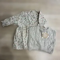 petit main 花柄ワンピースニットセット 80