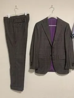 ビームス◆Brilla ブリッラ　グレー系チェック スーツセットアップ　42