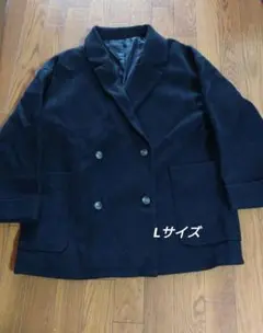 ダブルボタンコート L 黒 折り返し袖