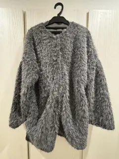 オーバーサイズ シャギーニットカーディガン グレー