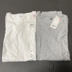 新品未使用 UNIQLO ウォッシュスラブクルーネックT Lサイズ 白グレー2枚
