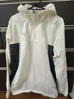 美品 PUMA フード付きウィンドブレーカー XL ホワイト/ブラック