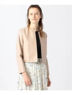 Ballsey レザージャケット スムースレザーノーカラージップアップ ベージュ