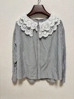 ZARA ストライプ レース襟 長袖シャツ