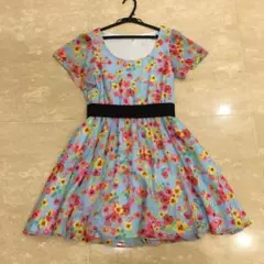 ☆シンシアローリー☆水色の花柄シフォンワンピース☆美品♪