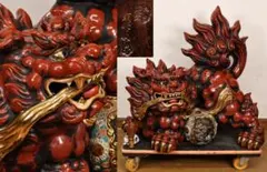 アン、九谷焼　八幡釜　太吉　獅子　牡丹　置物　床飾　高さ56㎝ BK043 アン、九谷焼 八幡釜 太吉 獅子 牡丹 置物 床飾 高さ56㎝ BK043