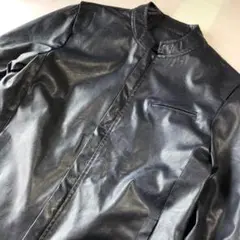 美品　フェイクレザー シングル　ライダースジャケット　ダークネイビー　紺のサムネイル