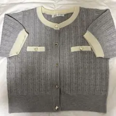 マジスティックレゴン　バイカラーケーブルニットカーディガン