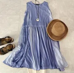 ミズイロインド ピグメントダイ ノースリーブワンピース ブルー コットン