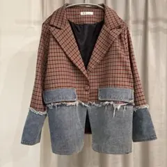 『YY.AMANDA』ジャケット（S相当）格子柄　チェック柄　ボタン　ジーンズ柄