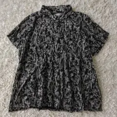 未使用 ハレイロ hareiro 黒 半袖ブラウス ボタニカル柄 Lサイズ