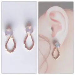 No.16 ピンクオパール風スワロのシンプルピアス♡イヤリング