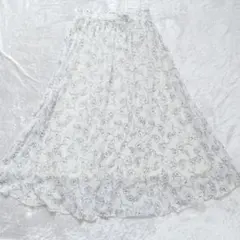 アースミュージック＆エコロジー ロングスカート F 白 花 フレア ゴム 花 黒