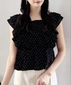 INGNI フリルペプラムブラウス　ブラック系3