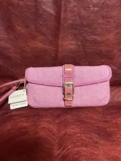 【新品未使用】COACH ヘリンボーン柄 万能ポーチ チャーム付