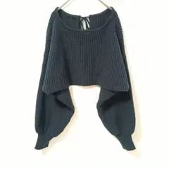 グレイル　黒 リブ編み ニット トップス　F　バルーンスリーブ　オフショルダー