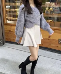 【GRL】フェザーニットカシュクールトップス