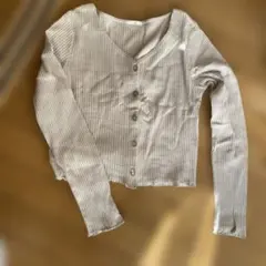 リブ　カーディガン Mベージュ　vネック