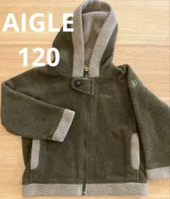 AIGLE フリースジャケット 120 フード付き オリーブ 日本製 キッズ