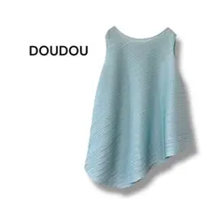 DOUDOU プリーツ アシンメトリー ノースリーブ ブラウス ブルー1029のサムネイル